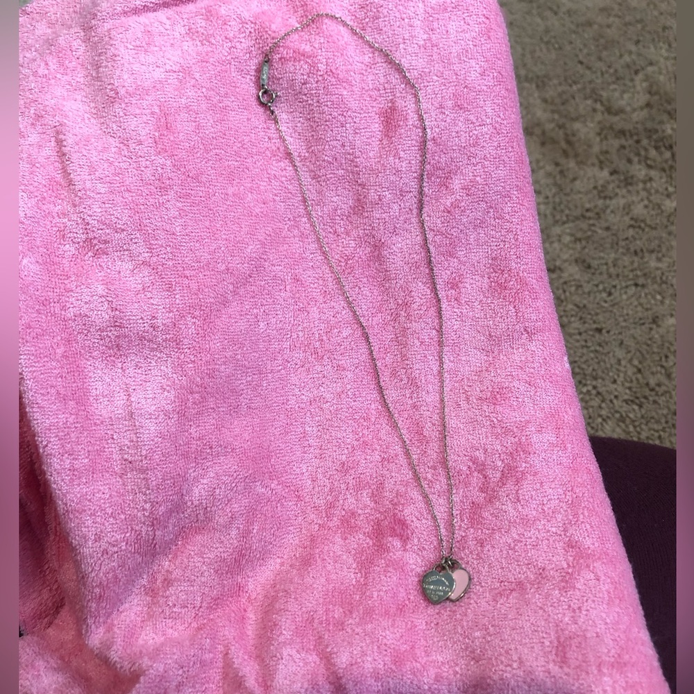 Tiffany & Co. Silver and Pink Double Heart Necklace